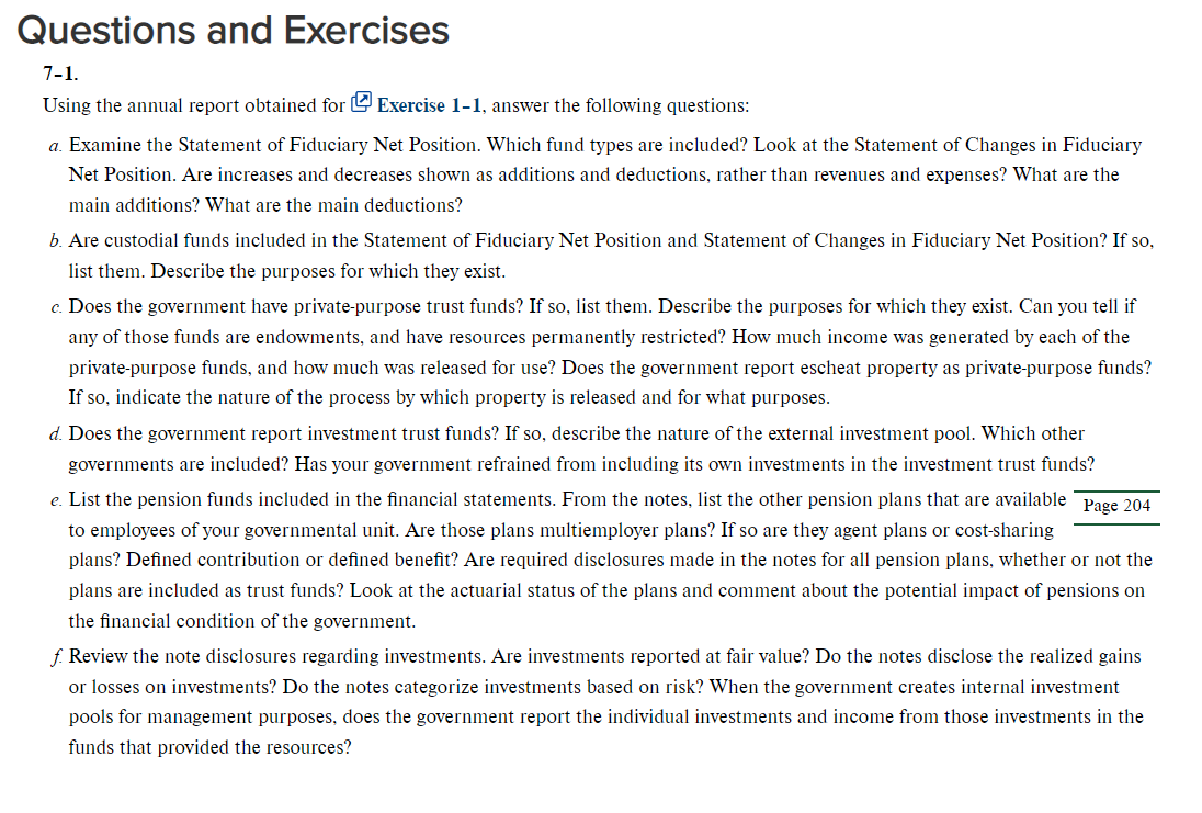 Questions and Exercises 7-1. Using the annual report obtained for Exercise