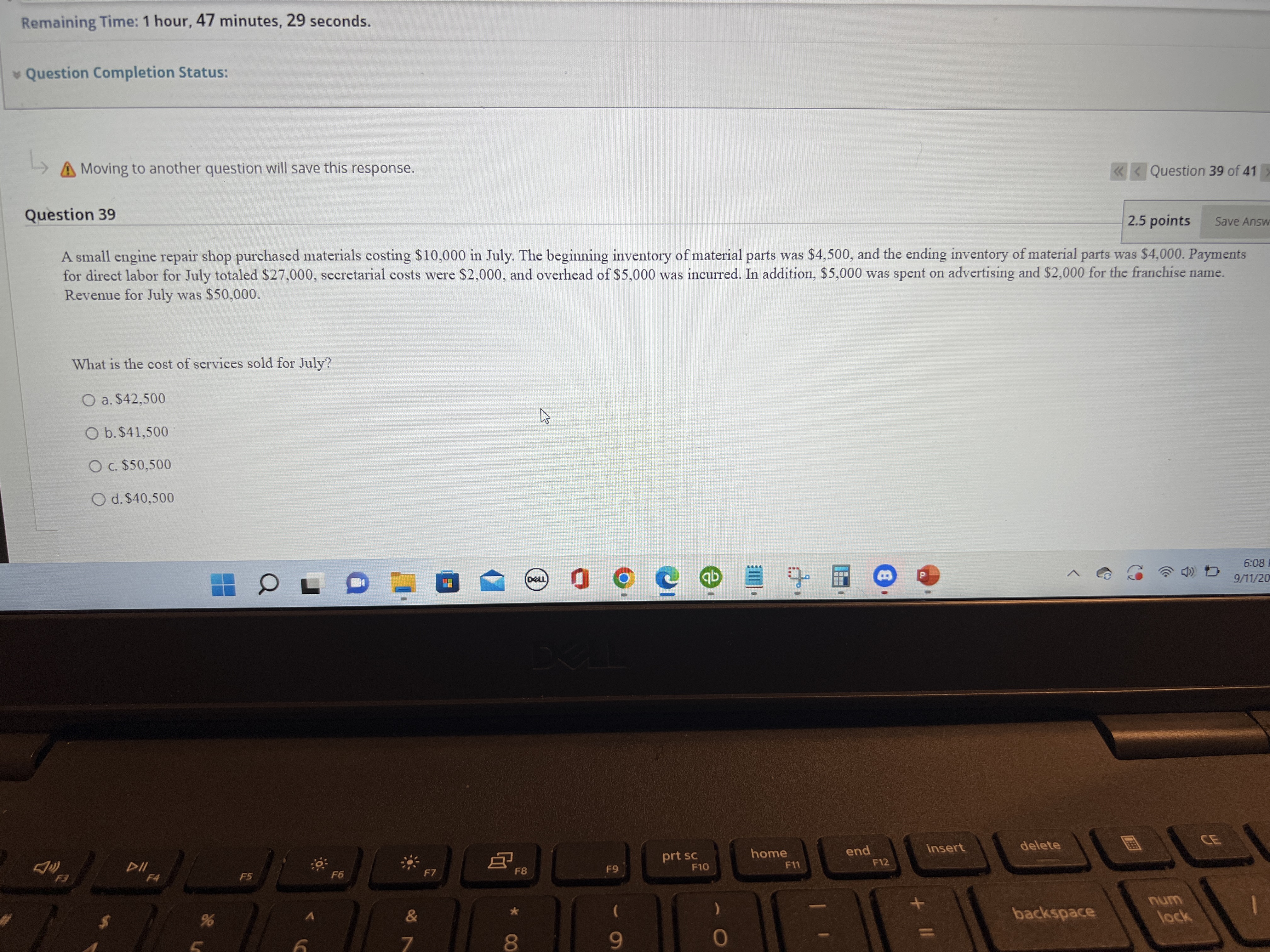 Remaining Time: 1 hour, 47 minutes, 29 seconds. Question Completion Status: