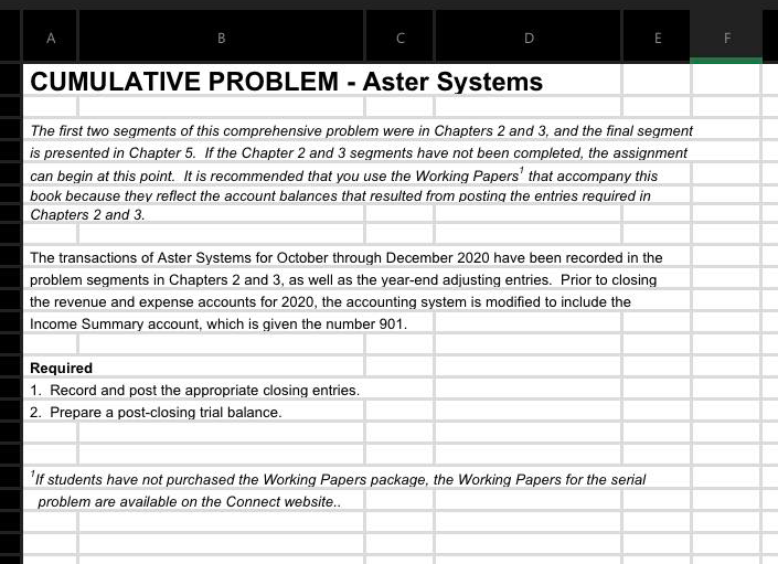  A D E F CUMULATIVE PROBLEM - Aster Systems The first