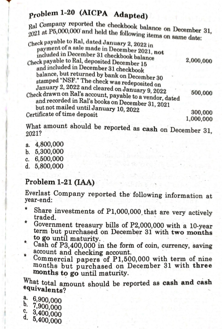 Problem 1-18 (LAA) Yasmin Company provided the following on December 31, 2021;
