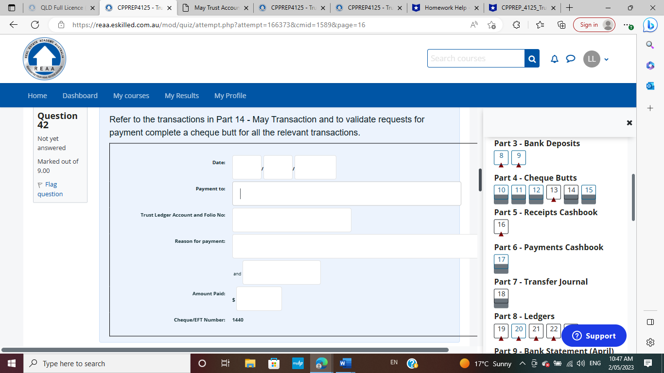 we need for an cheque butt? Transactions with money or cash or