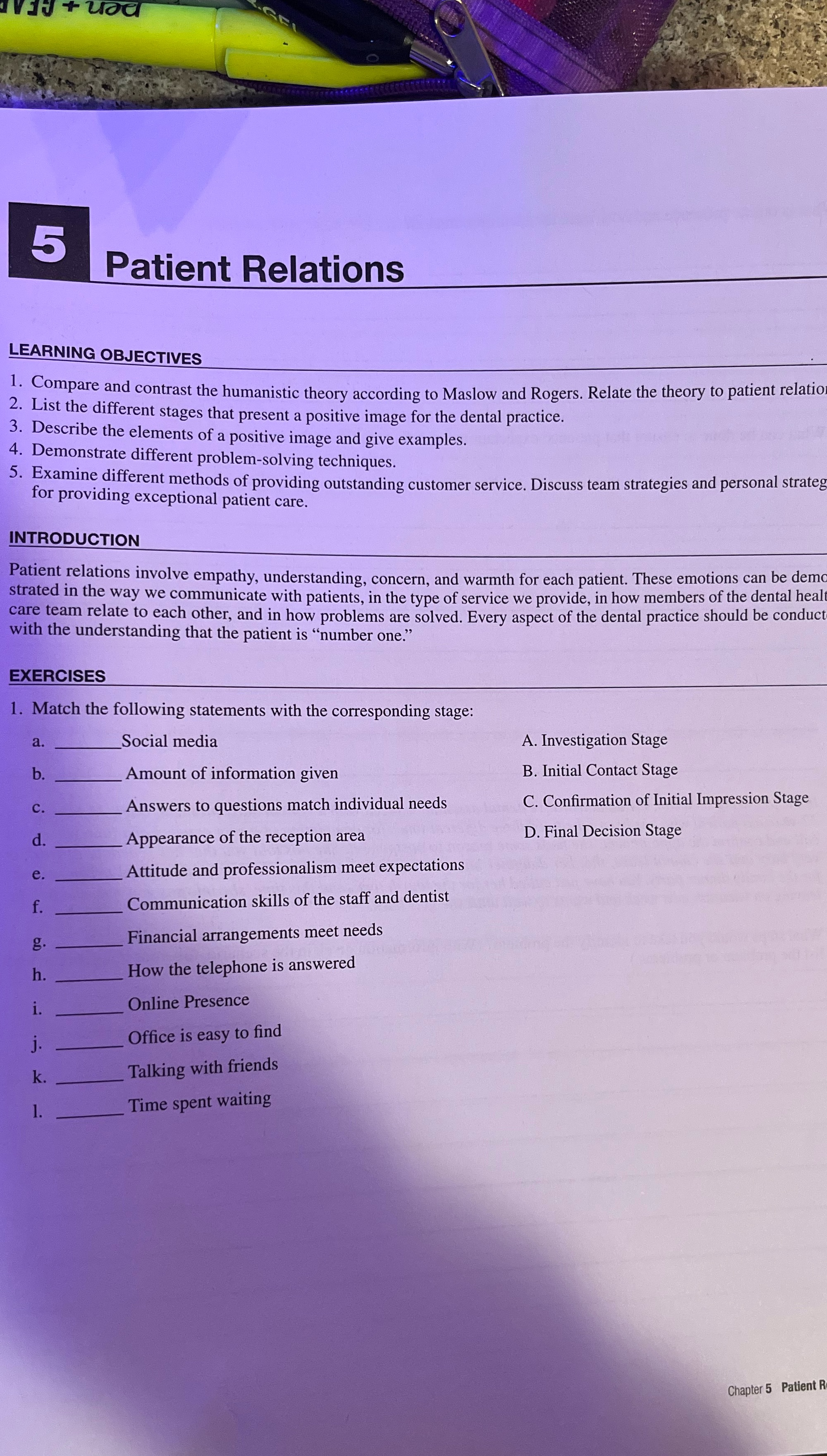 pen + OFA 5 Patient Relations LEARNING OBJECTIVES 1. Compare and