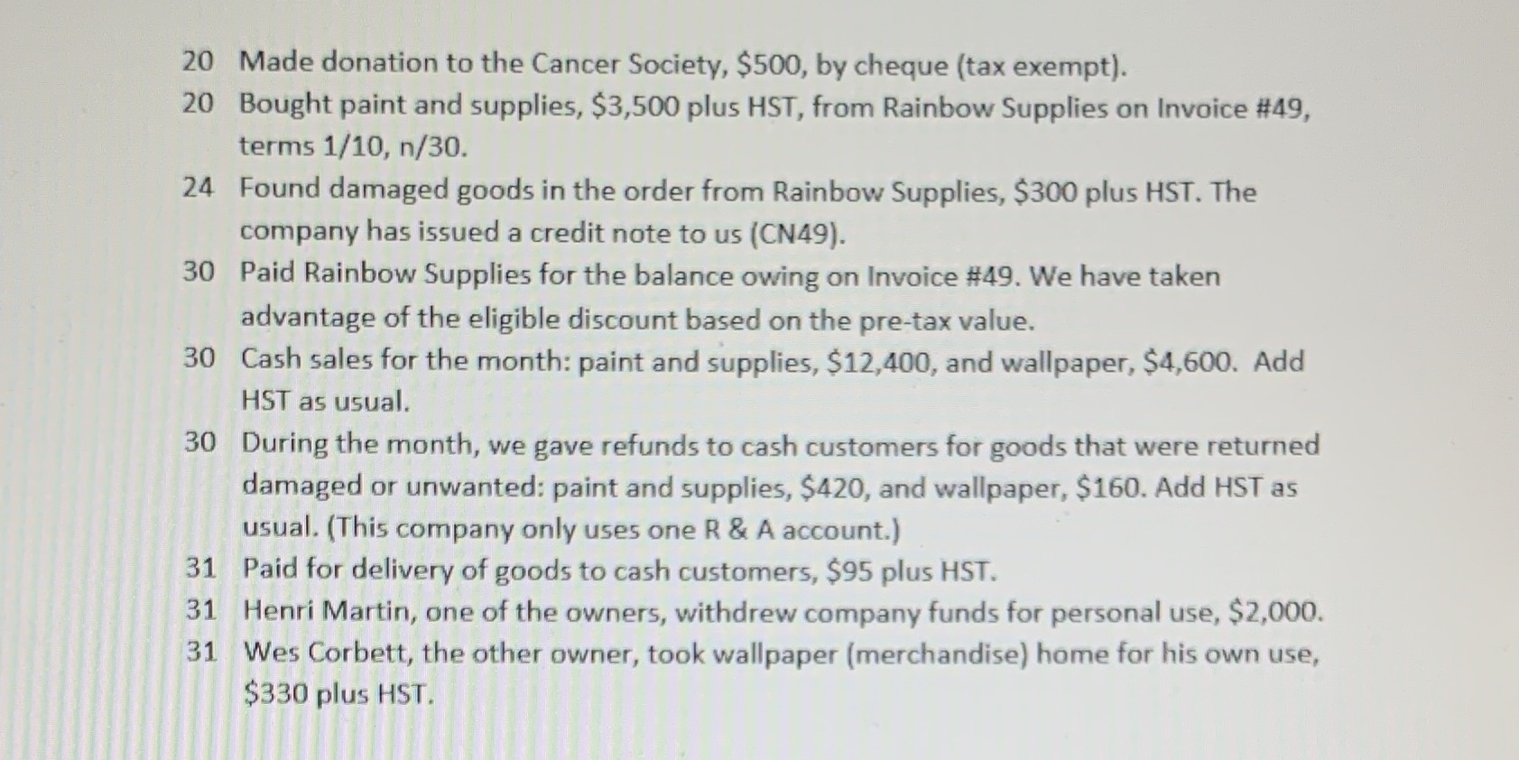 how do I put this into a general journal? considering HST is