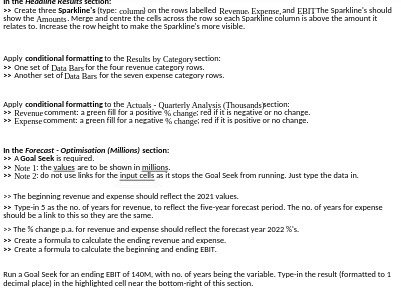  "2 Create three Sparkline's (type: column) on the rows labelled Revenue