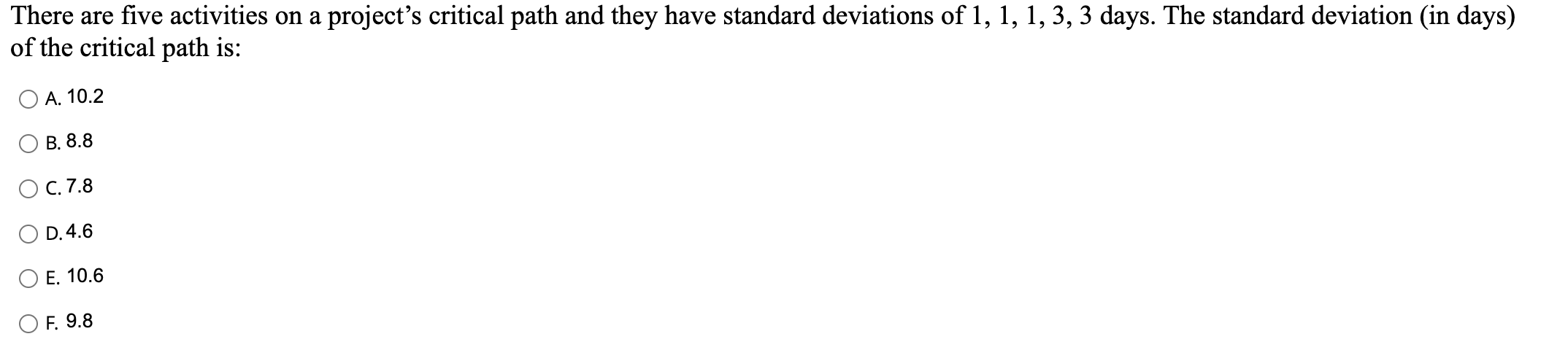  There are five activities on a project's critical path and they