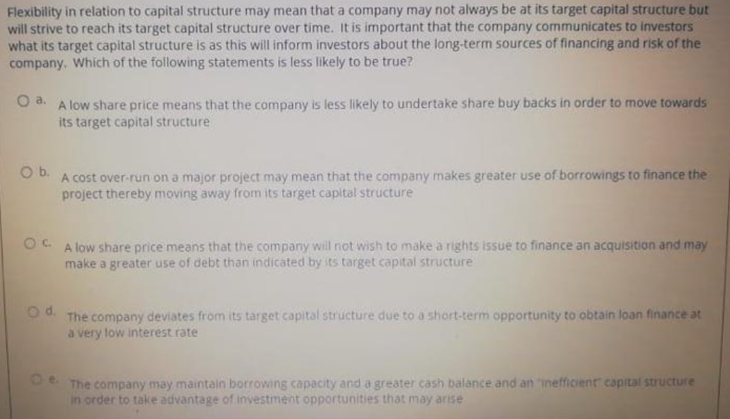 Flexibility in relation to capital structure may mean that a company