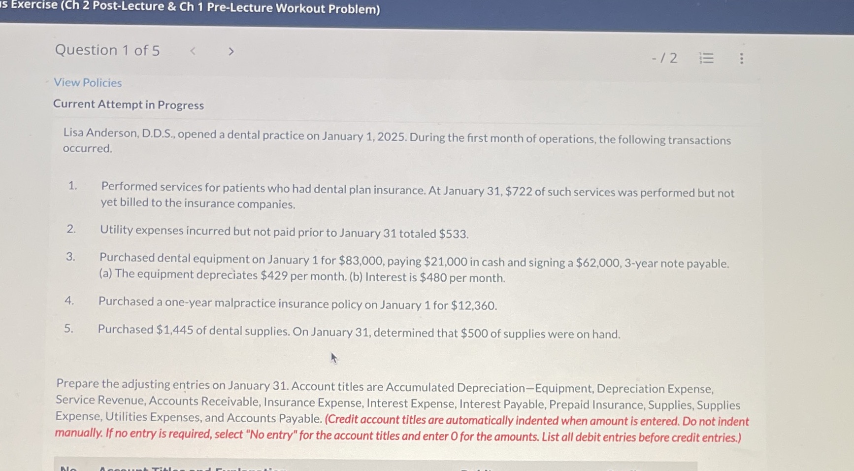  Is Exercise (Ch 2 Post-Lecture & Ch 1 Pre-Lecture Workout Problem)