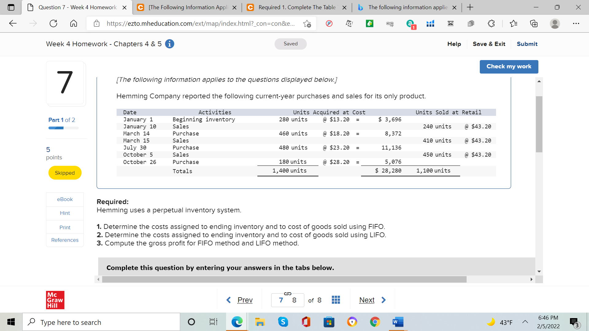 Q #1 Question 7 - Week 4 Homework X C [The Following