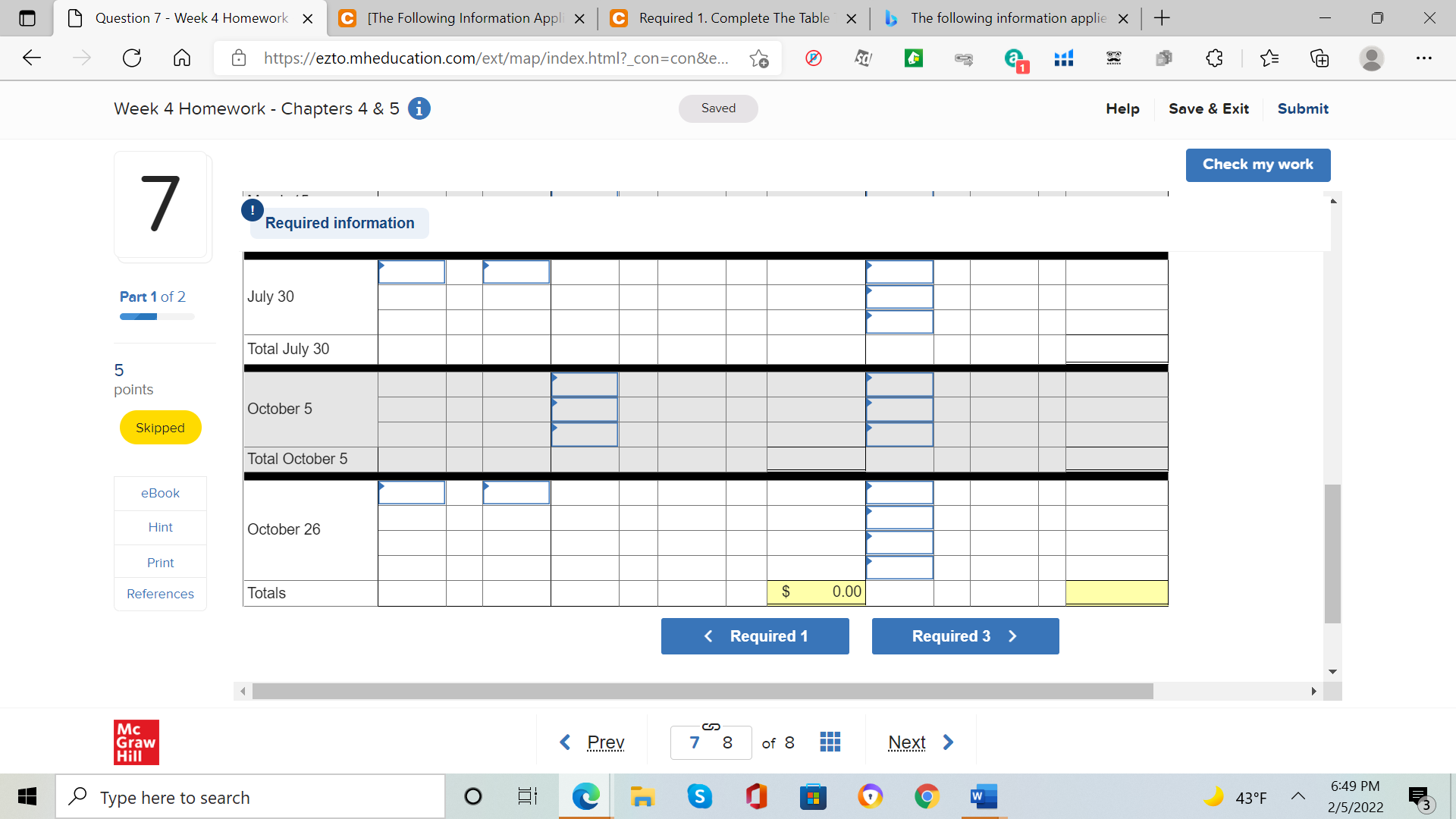 Help Save & Exit Submit Check my work 7 [The following information