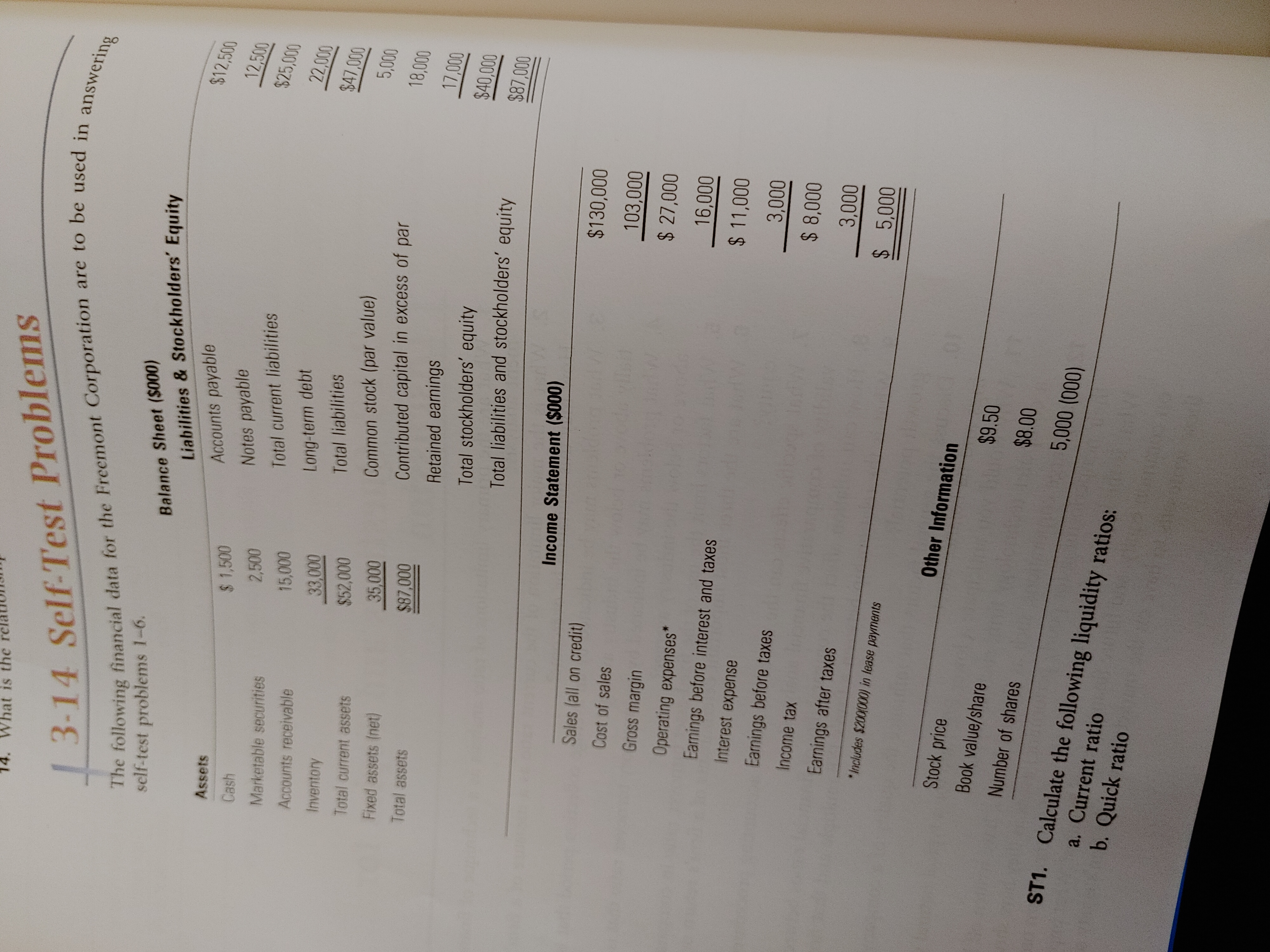 This is the 1st section of CHapter 3.14 self test problems. please