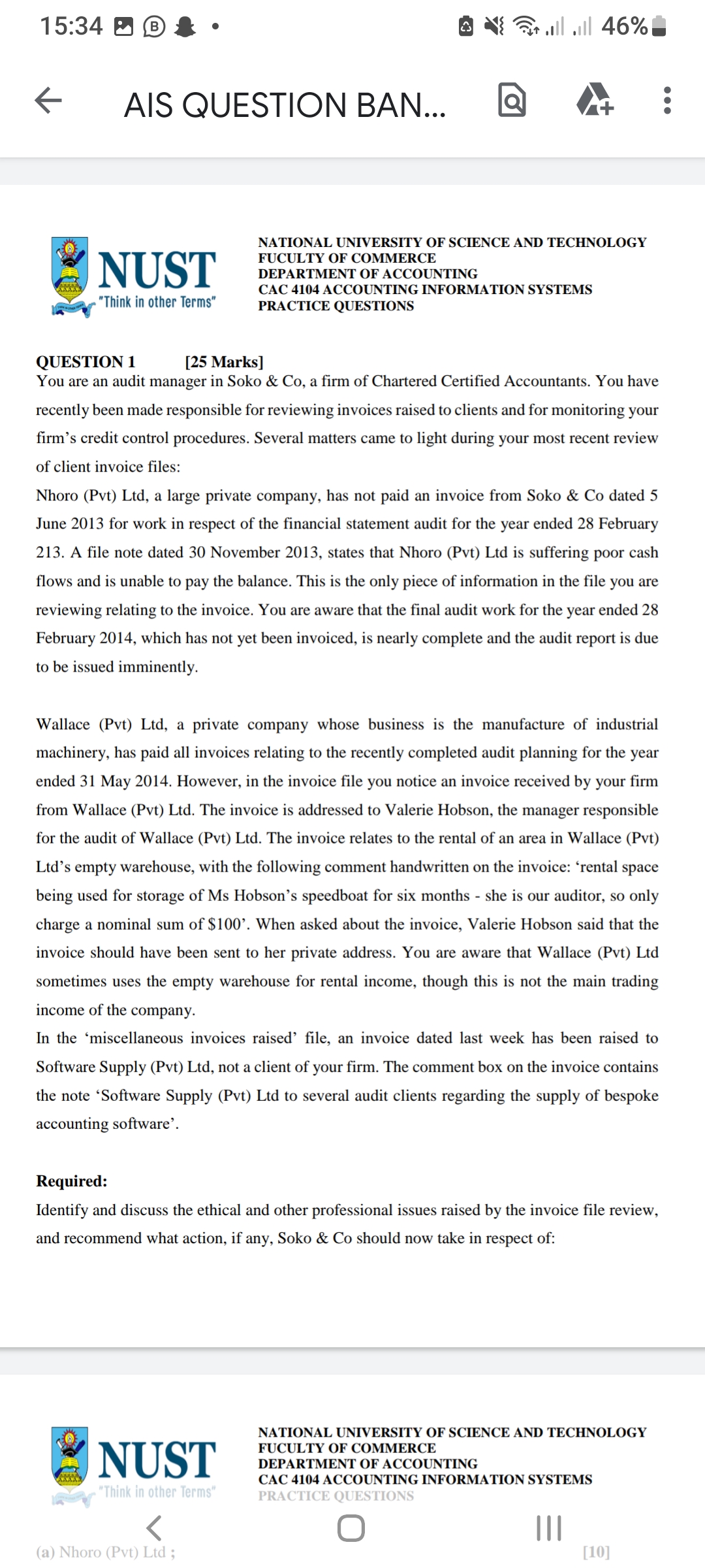 15:34 B.' ' A we... . 46%. 6 AISQUESTION BAN... IQ