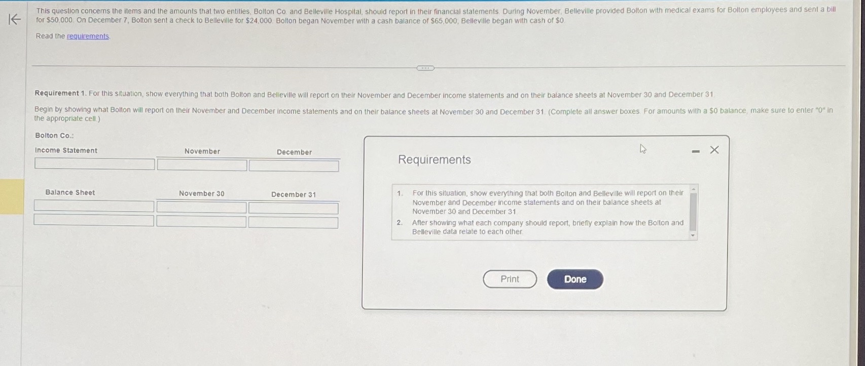  This question concerns the items and the amounts that two entities,