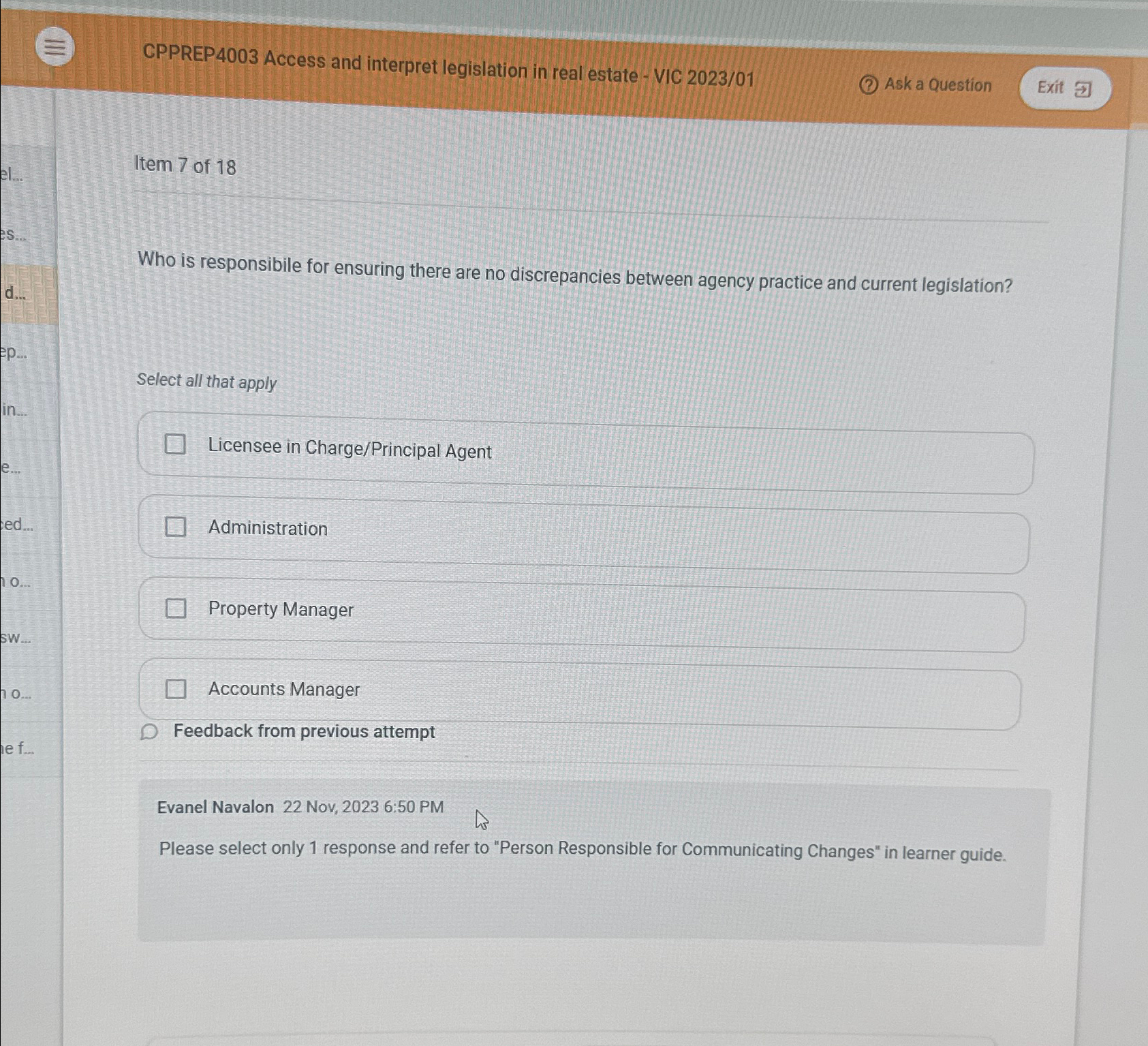  CPPREP4003 Access and interpret legislation in real estate - VIC 2023/01
