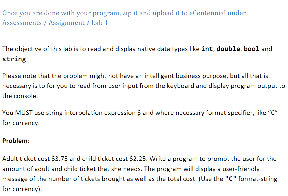  Once you are done with your program, zip it and upload