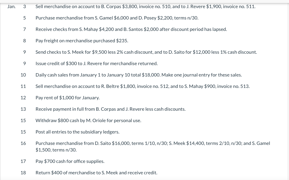 ledger; Cash, accounts receivable, accounts payable, notes receivable, inventory, supplies,prepaid insurance, equipment,