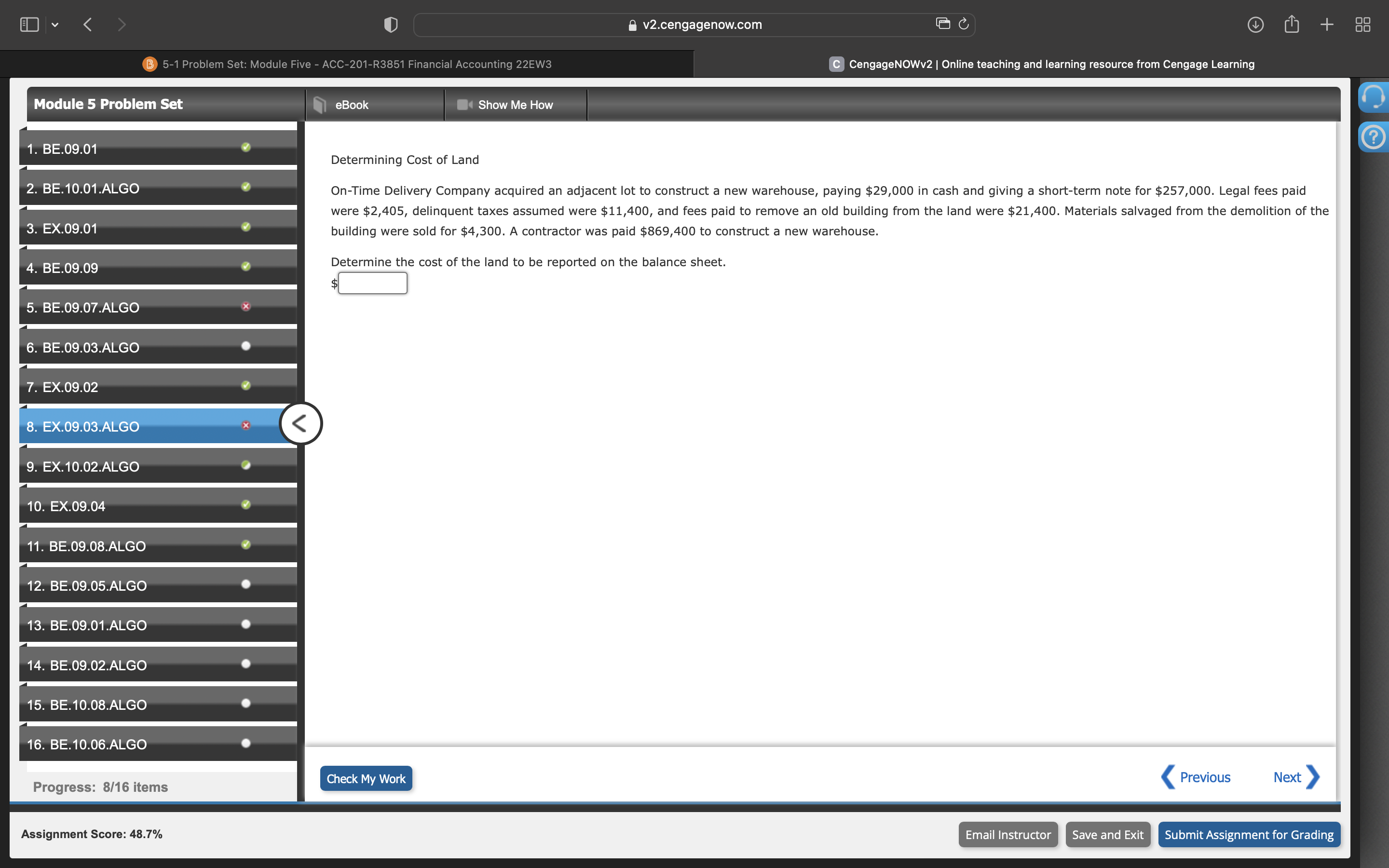 Learning Module 5 Problem Set eBook Show Me How ? 1. BE.09.01