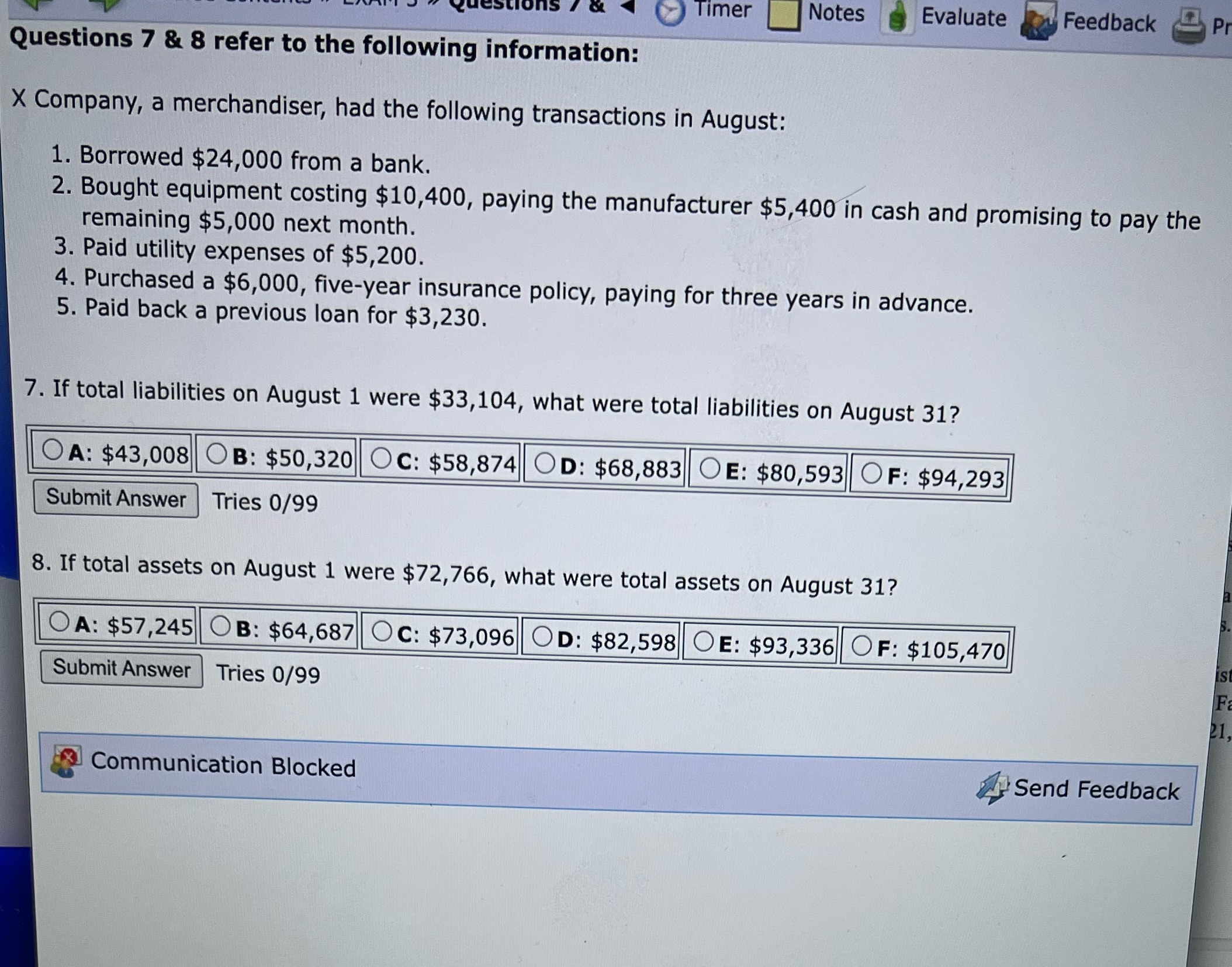 Timer Notes Evaluate Feedback P Questions 7 & 8 refer to