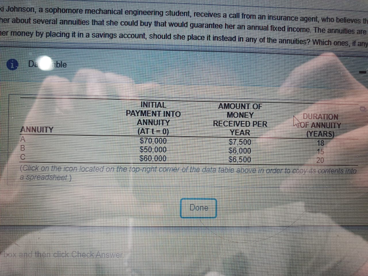 (Solving for r with annuities) NickiJohnson, a sophomore mechanical engineeringstudent, receives