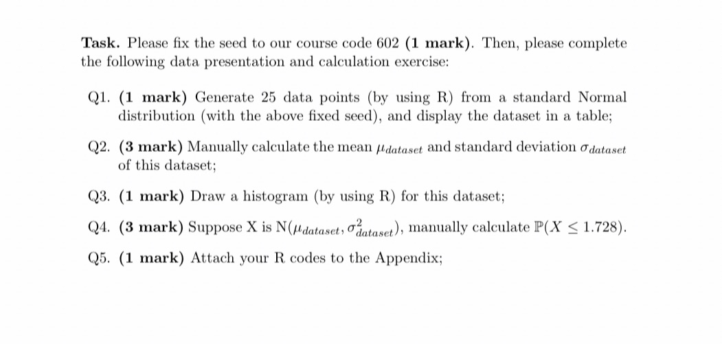 Task. Please x the seed to our course code 602 (1