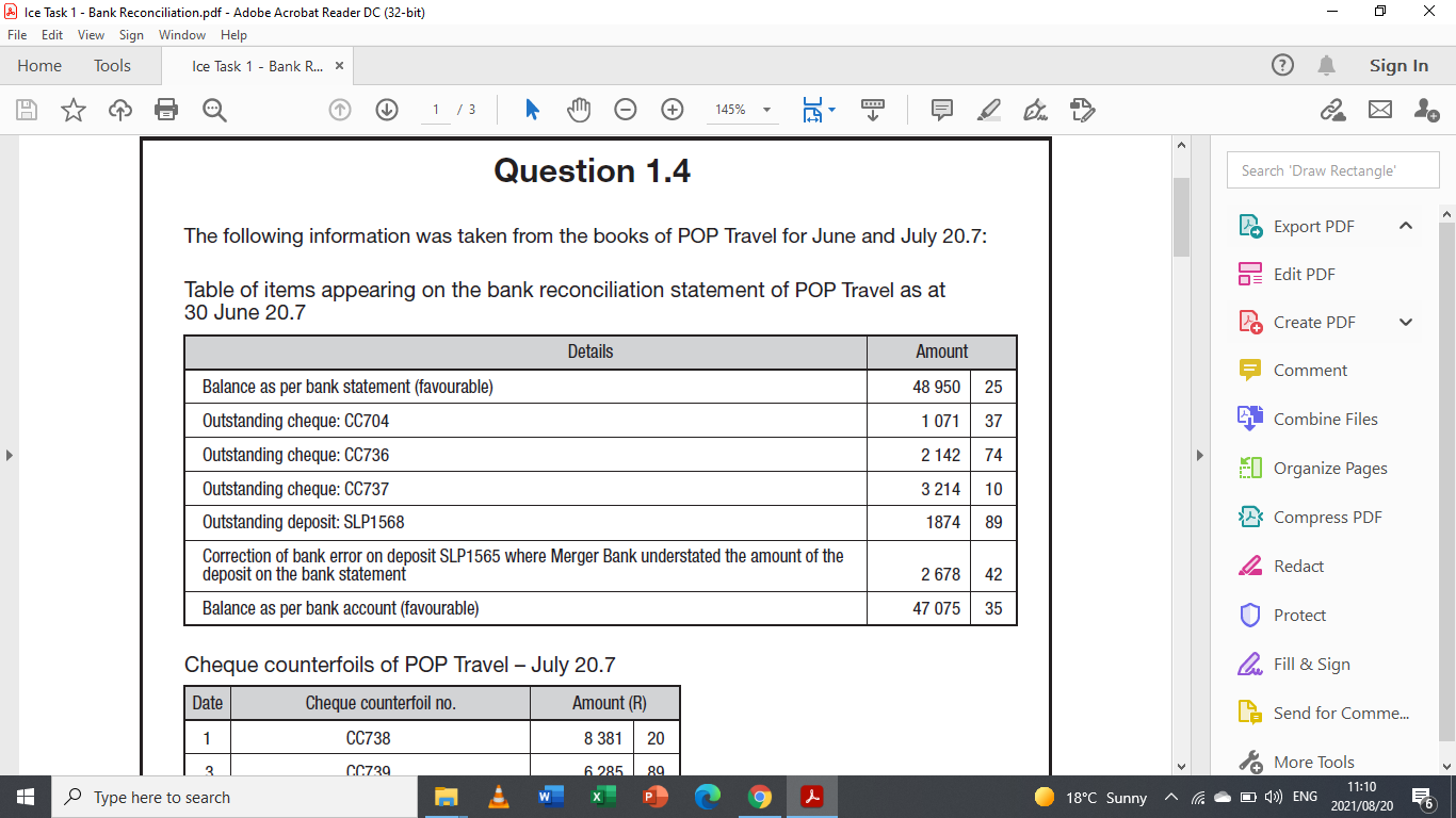  Ice Task 1 - Bank Reconciliation.pdf - Adobe Acrobat Reader DC