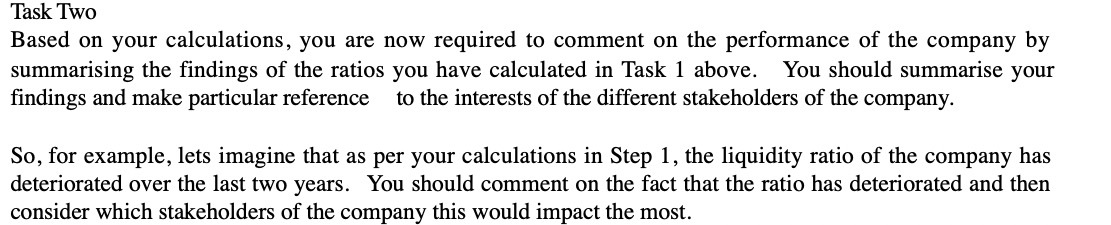  Task Two Based on your calculations, you are now required to