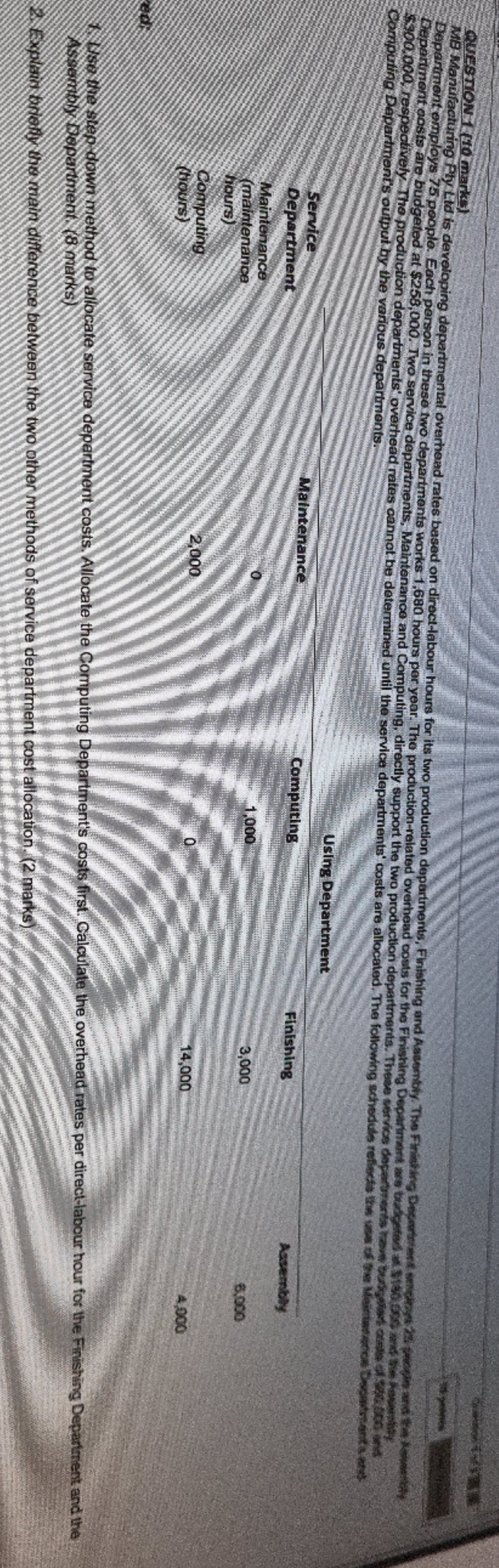 need help with this question QUESTION 1 (10 marks) MB Manufacturing Ply