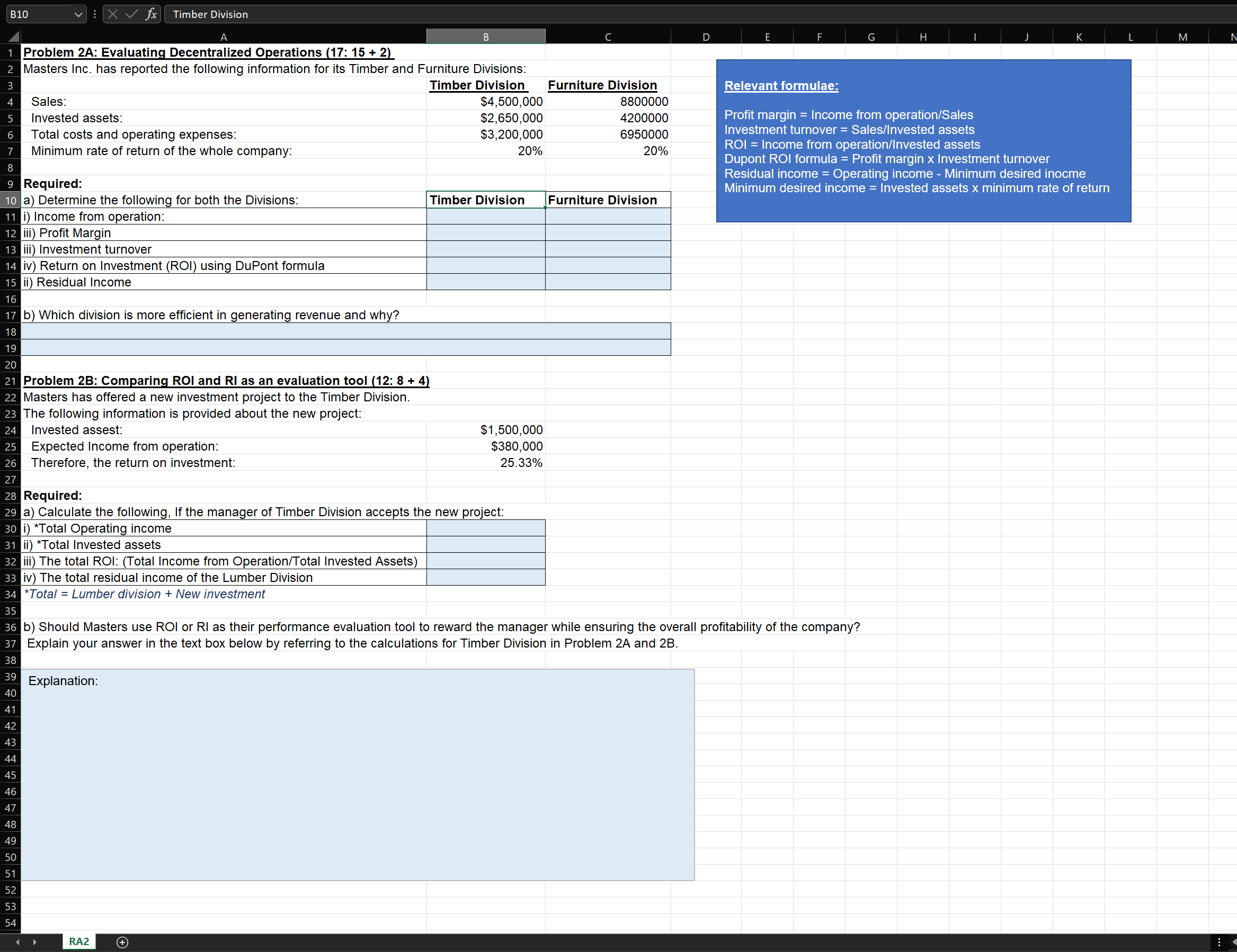 Use the image below to answer the problems.Use the Excel formula or
