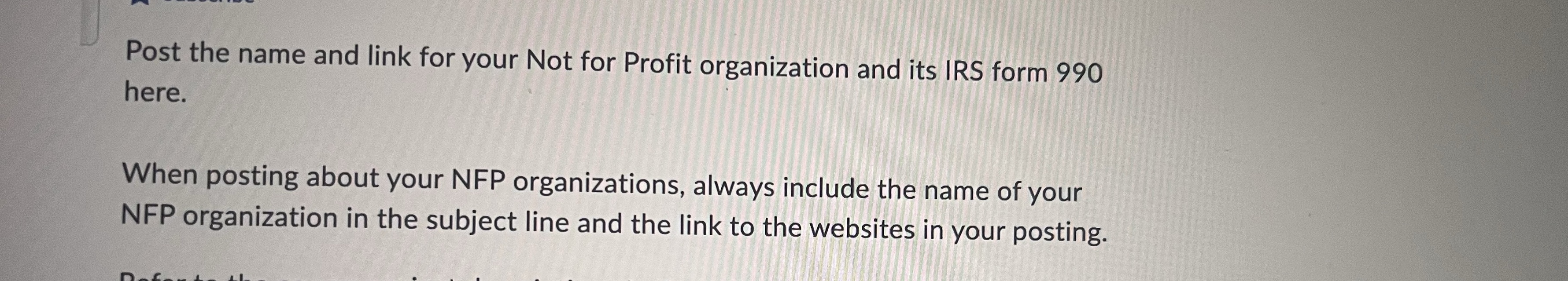 I have an assignment, Can you please select an NFP (Not for