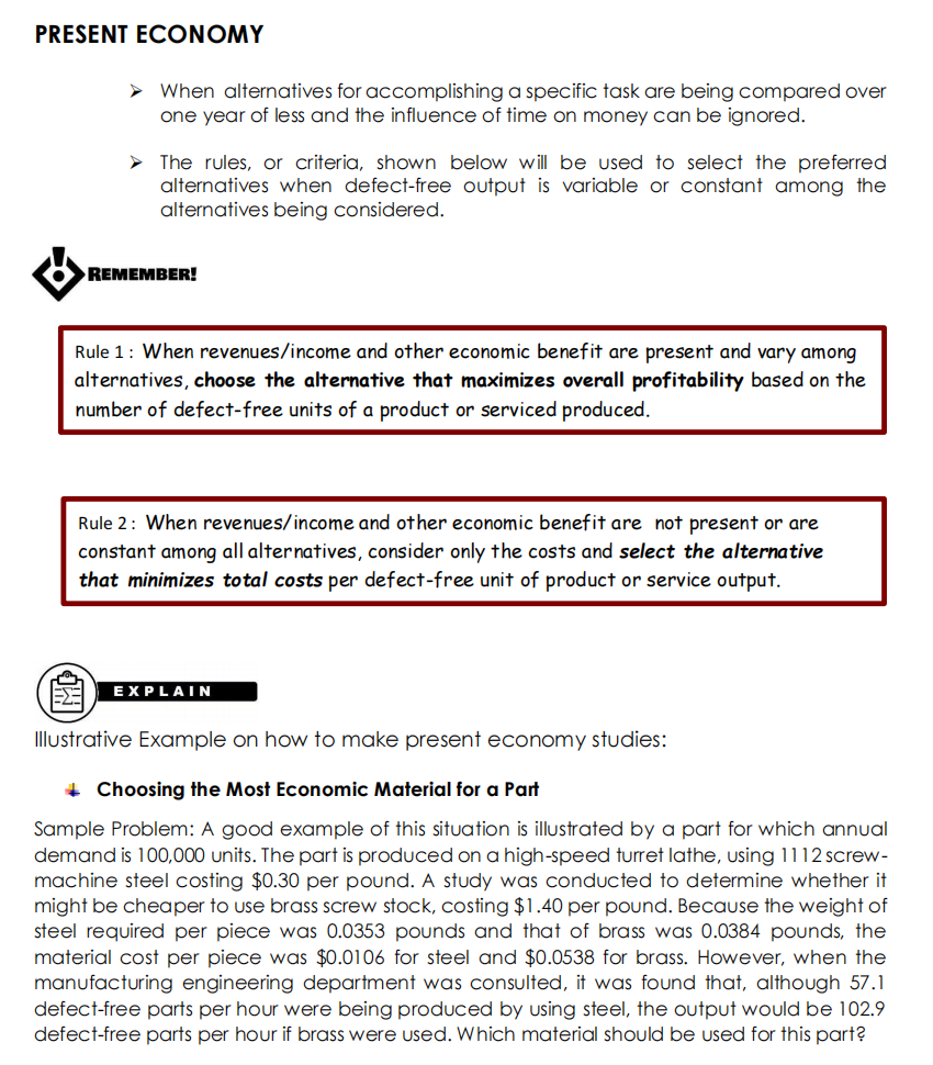 SOLVE THE FOLLOWING IN COMPLETE SOLUTION STEP BY STEP. PRESENT ECONOMY >