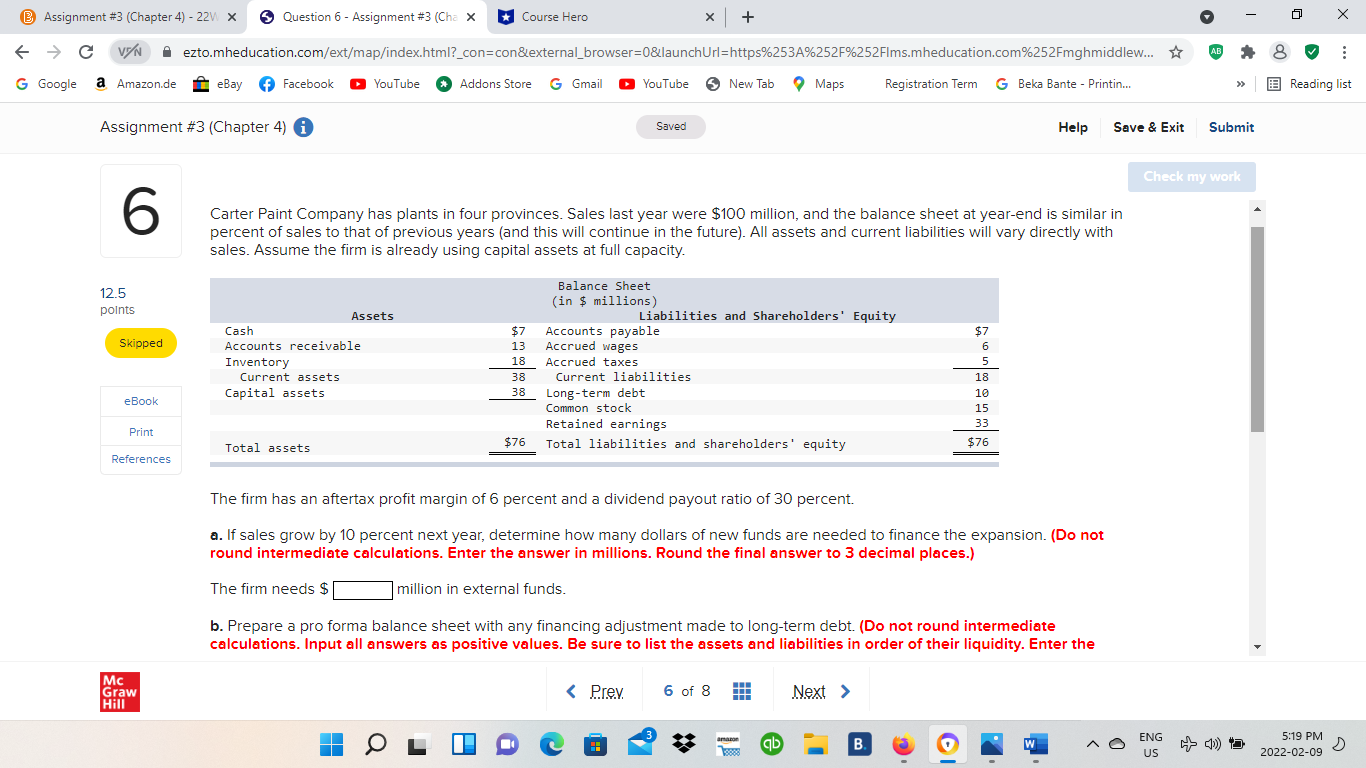  B Assignment #3 (Chapter 4) - 22W x Question 6 -