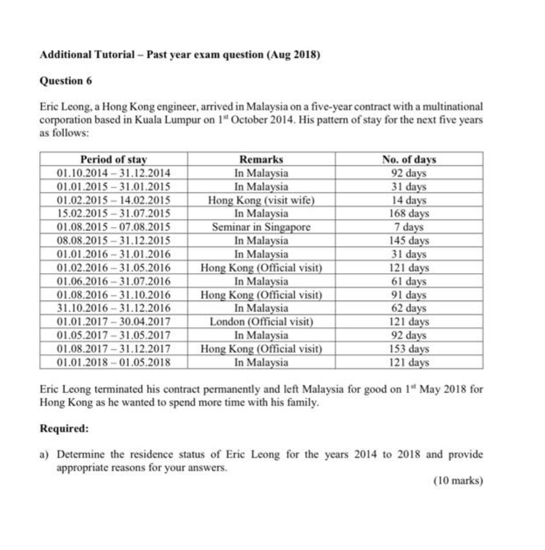  Additional Tutorial - Past year exam question (Aug 2018) Question 6