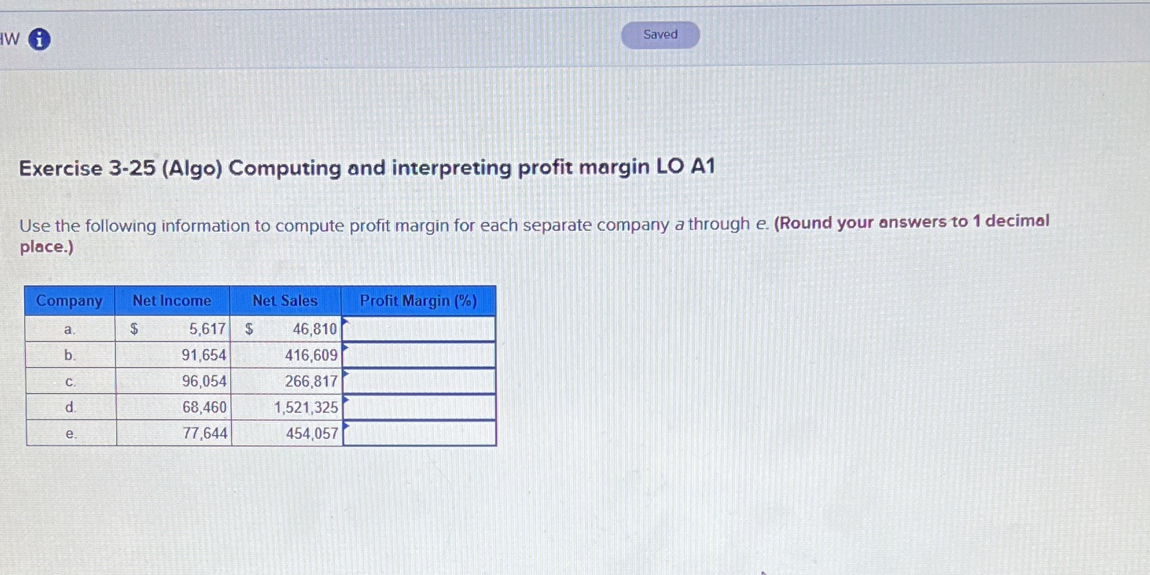 How do you get profit margin IW Saved Exercise 3-25 (Algo) Computing