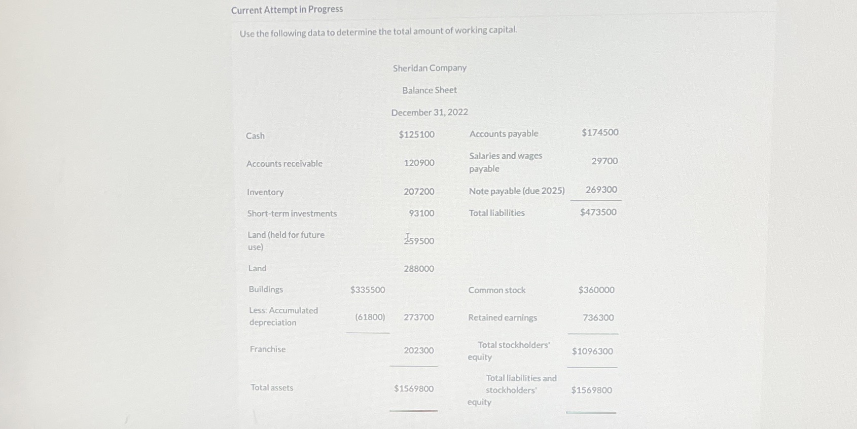 Math Current Attempt in Progress Use the following data to determine the
