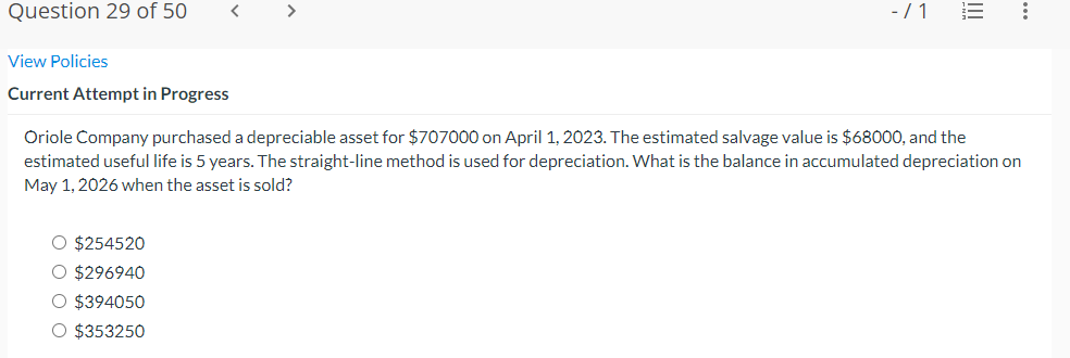  Question 29 0f 50 1 E View Policies Current Attempt in