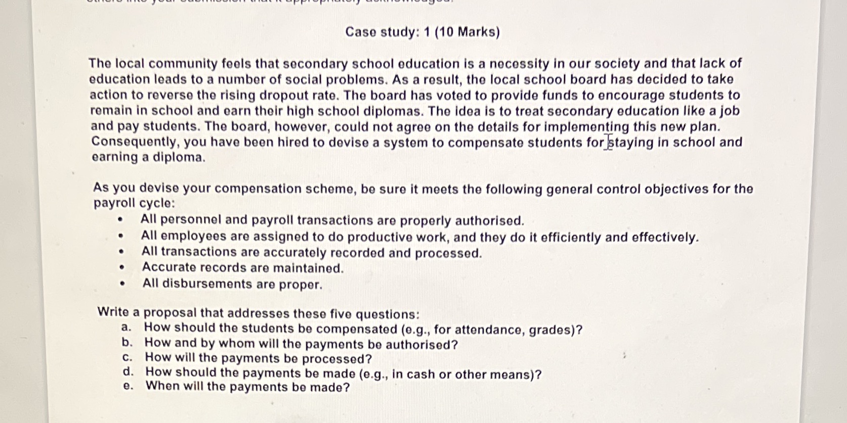 Case study: 1 (10 Marks) The local community feels that secondary