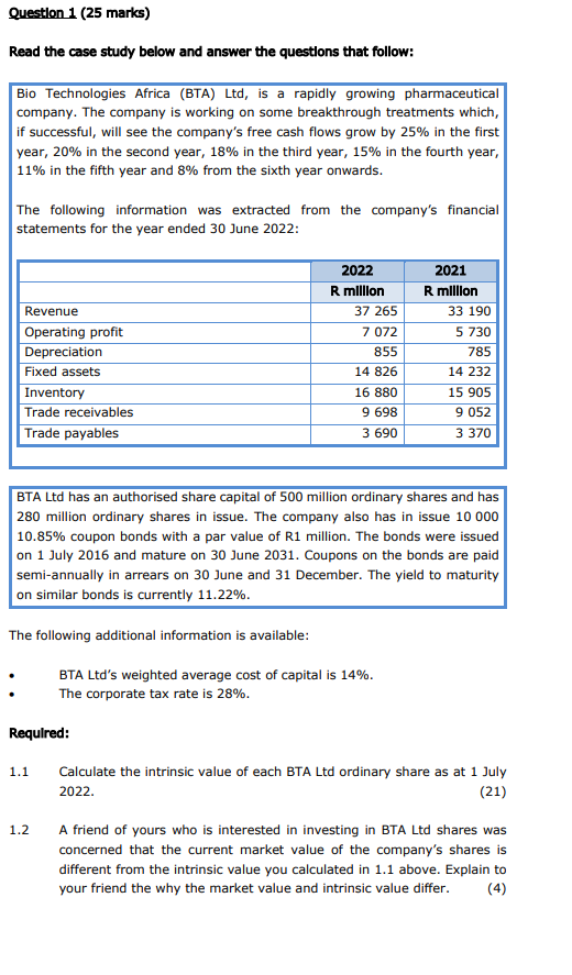  Question 1 (25 marks) Read the case study below and answer