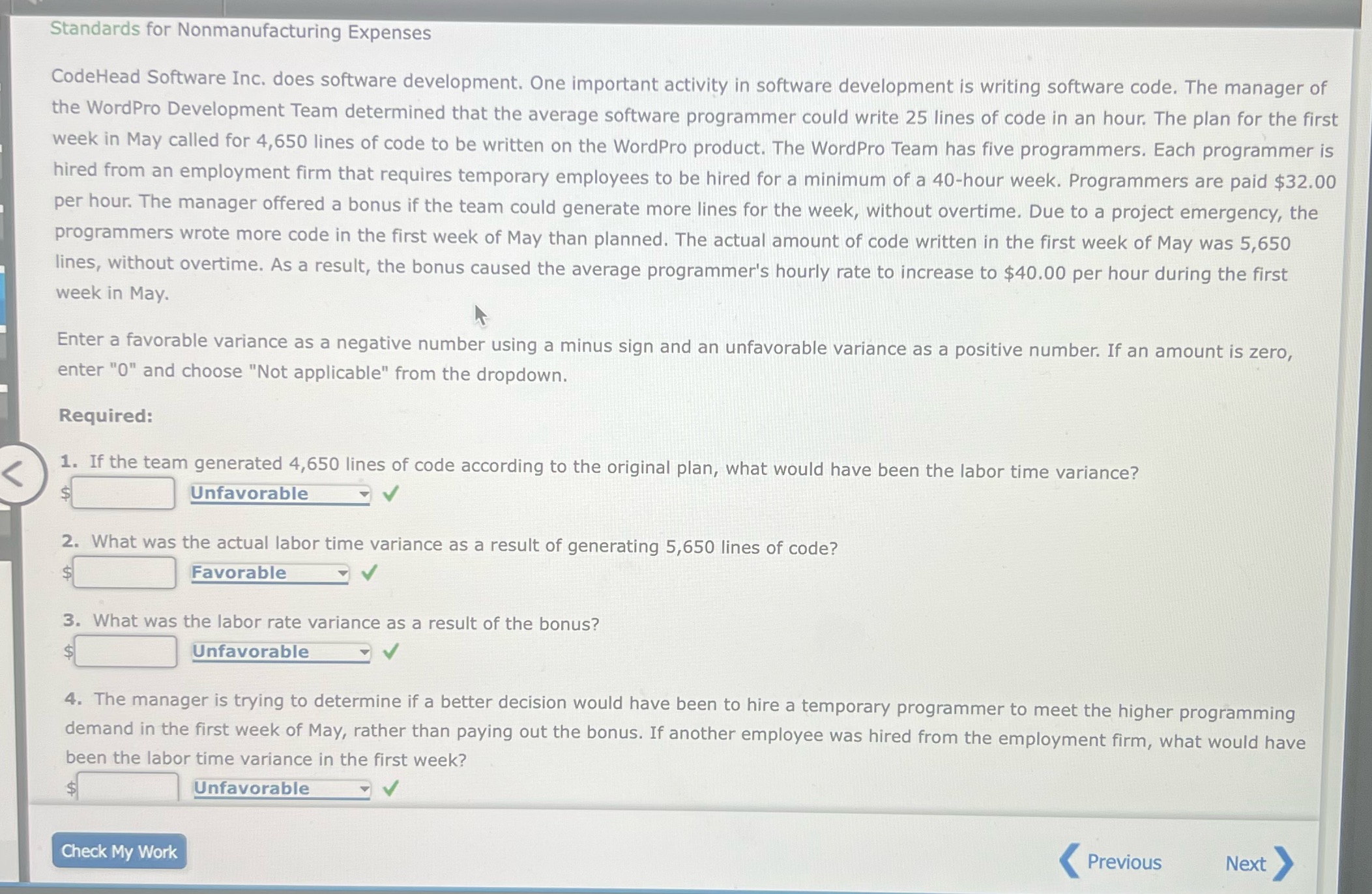 need help getting the blanks Standards for Nonmanufacturing Expenses CodeHead Software Inc.
