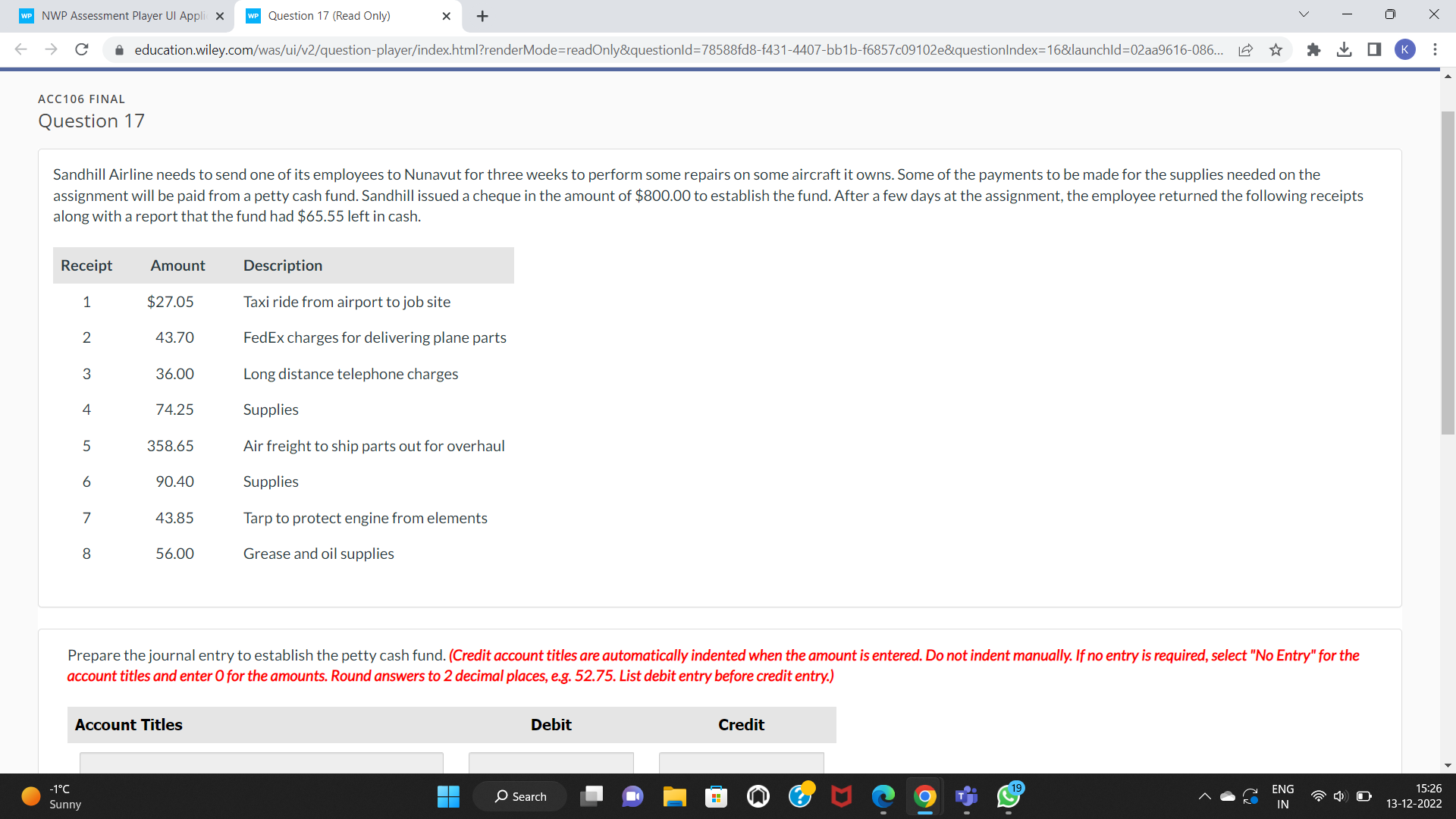 Only) X + V X C A education.wiley.com/was/ui/v2/question-player/index.html?renderMode=readOnly&questionld=78588fd8-f431-4407-bb1b-f6857c09102e&questionIndex=16&launchld=02aa9616-086... [ * LIK Prepare