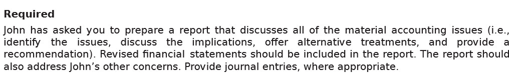 Required John has asked you to prepare a report that discusses