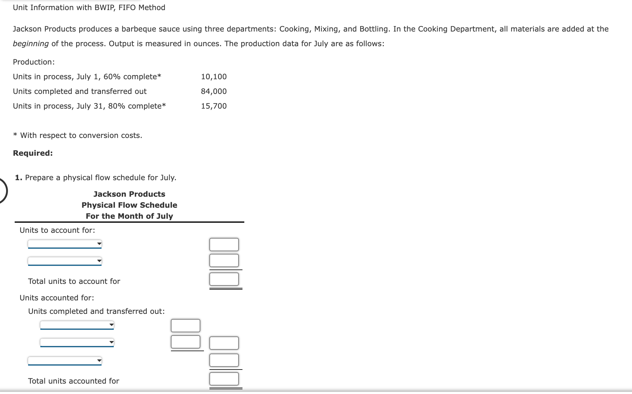 three processes: Fabrication, Assembly, and Finishing. All manufacturing costs are added uniformly
