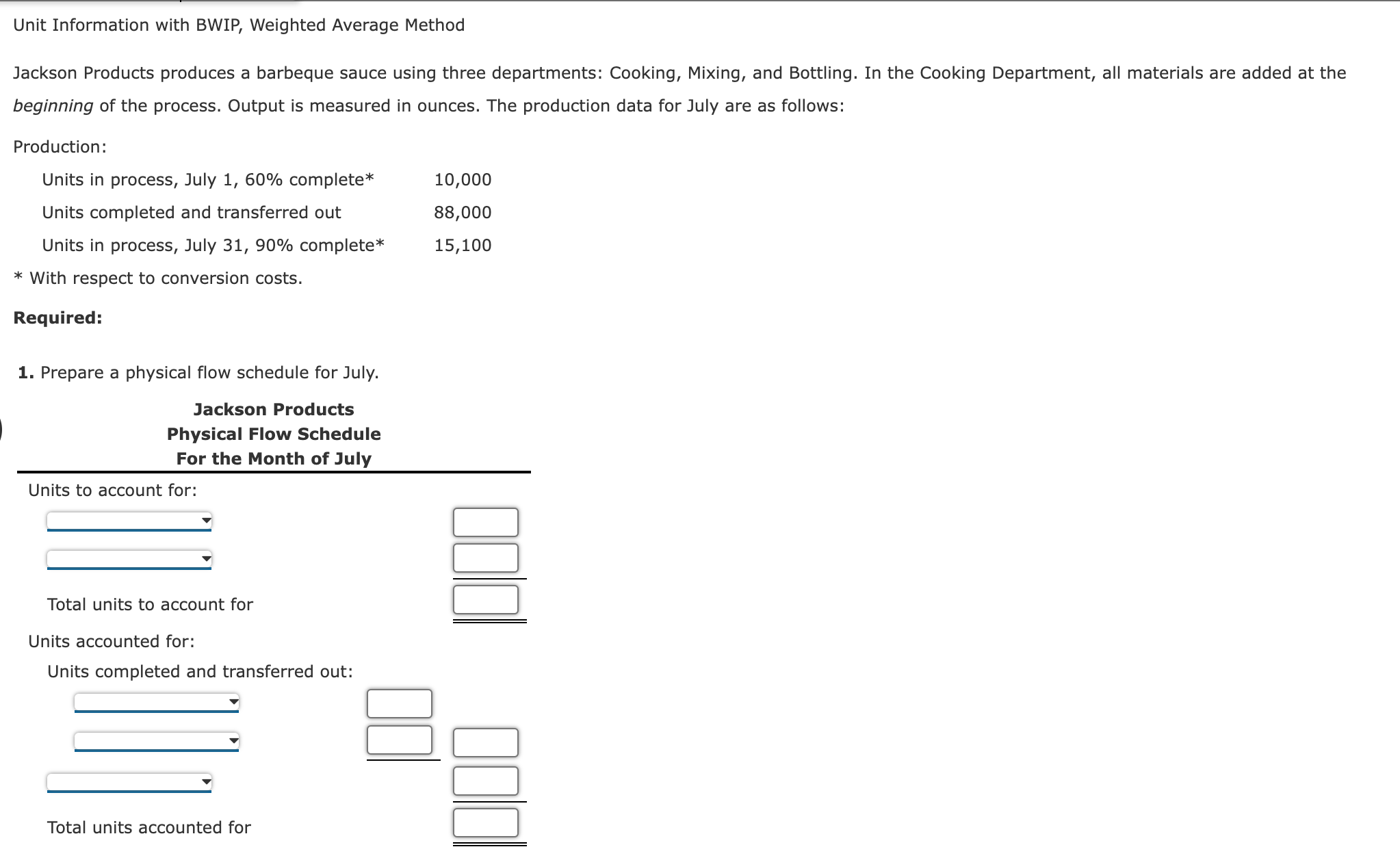 for June: a. Work in process, June 1, had 90,000 units (40