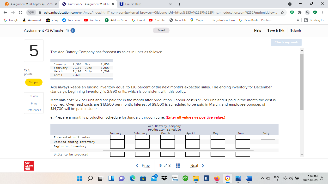  B Assignment #3 (Chapter 4) - 22V x Question 5 -