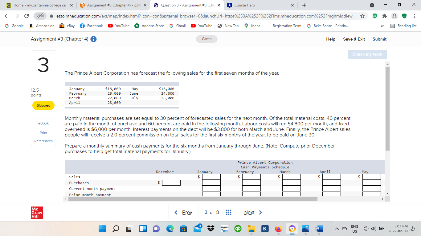  C Home - my.centennialcollege.ca x @ Assignment #3 (Chapter 4) -