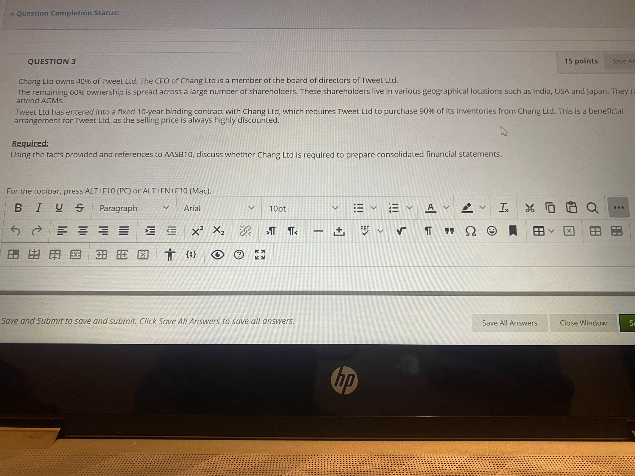 Question Completion Status: QUESTION 3 15 points Save A Chang Ltd