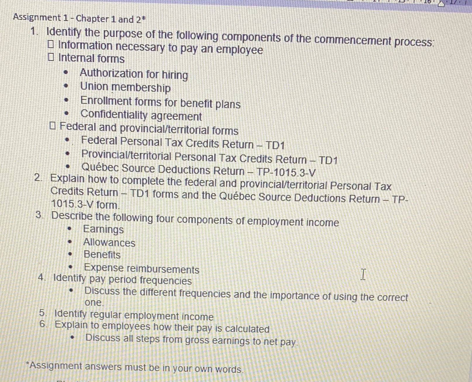  Assignment 1 - Chapter 1 and 2+ 1. Identify the purpose