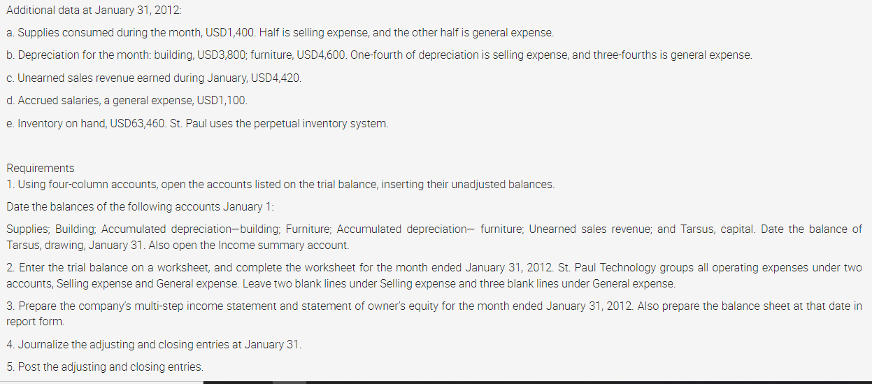  Additional data at January 31, 2012: a. Supplies consumed during the