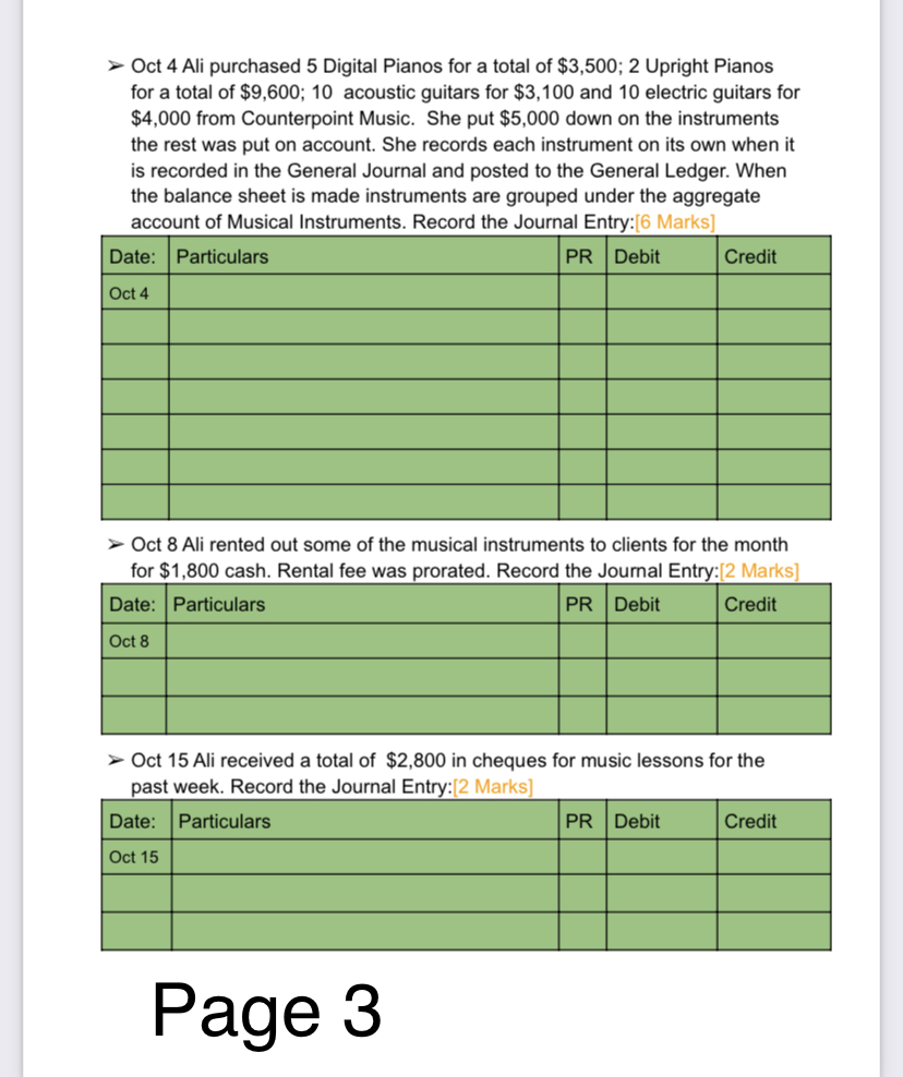 Ali's Music a sole proprietorship. She set up the following accounts in