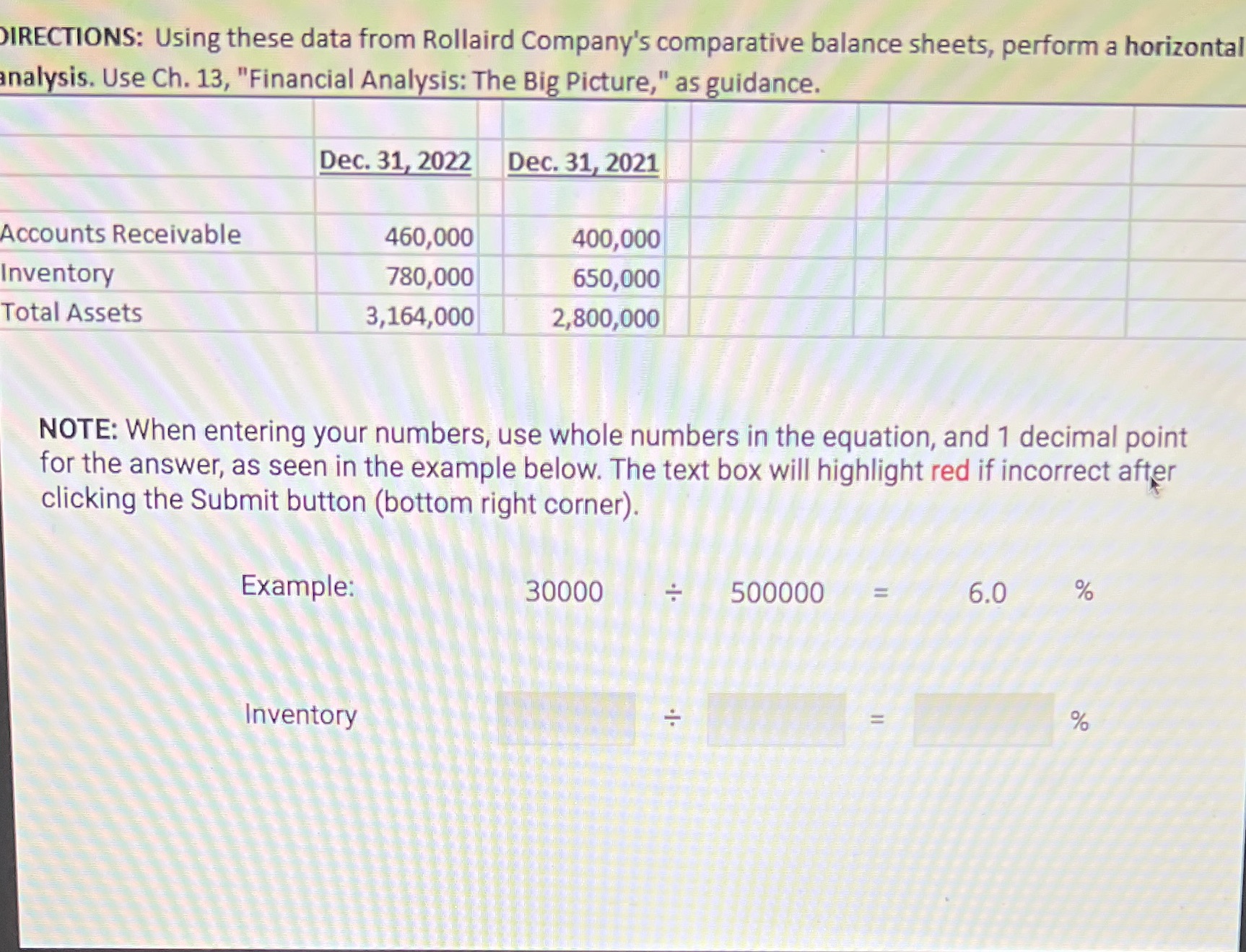 )IRECTIONS: Using these data from Rollaird Company's comparative balance sheets, perform