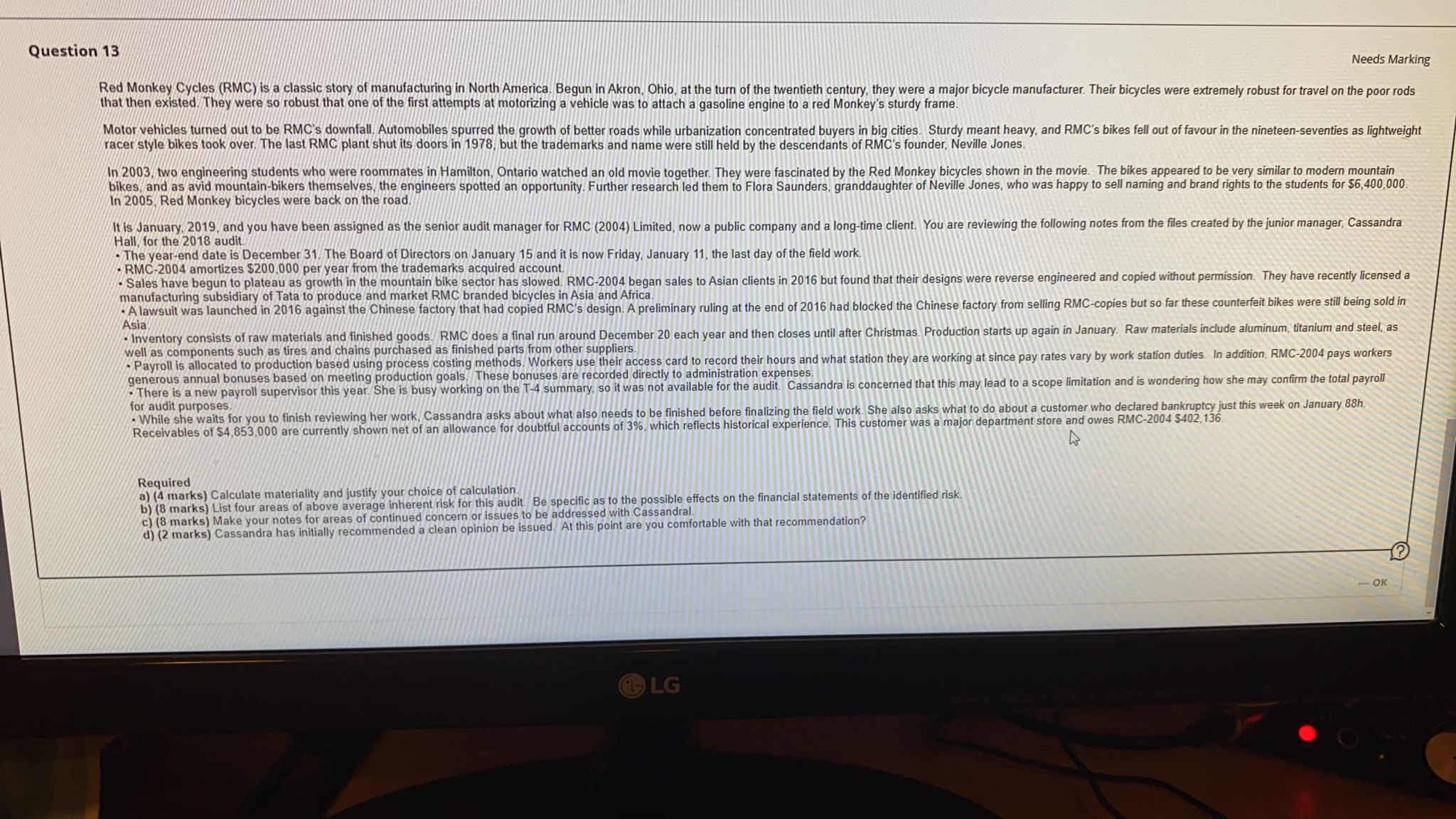  Question 13 Needs Marking Red Monkey Cycles (RMC) is a classic