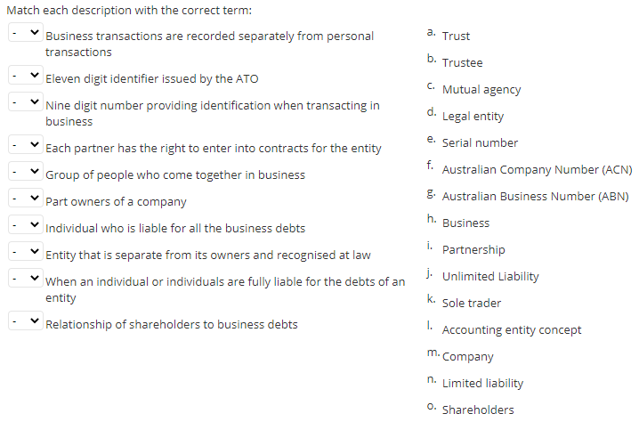 Hello can you help me answer these questions where you match each
